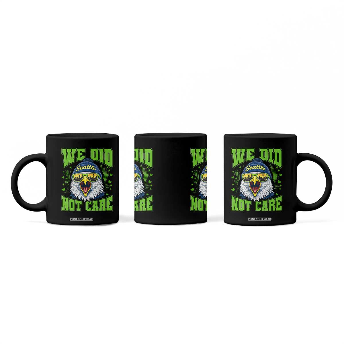 We Did Not Care Seattle Game Day Coffee Mug Bold Sarcastic Hawk City Skyline Sports Fan