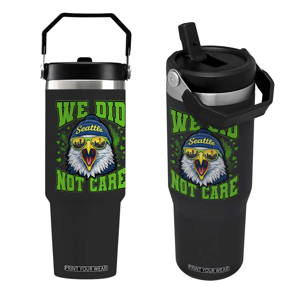 We Did Not Care Seattle Game Day Flip Straw Tumbler Bold Sarcastic Hawk City Skyline Sports Fan TS02 One Size: 30 oz Black Print Your Wear