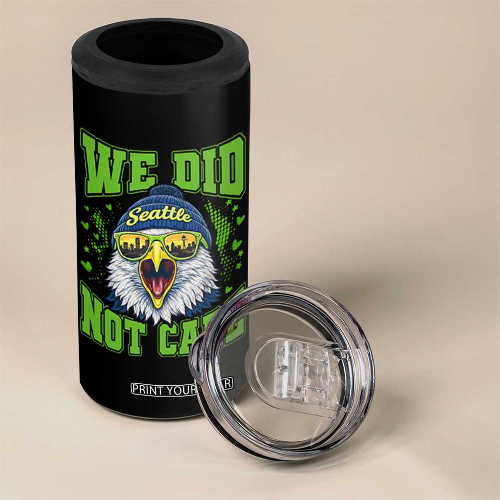 We Did Not Care Seattle Game Day 4 in 1 Can Cooler Tumbler Bold Sarcastic Hawk City Skyline Sports Fan