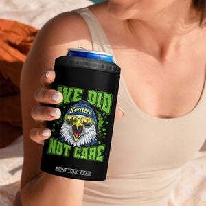 We Did Not Care Seattle Game Day 4 in 1 Can Cooler Tumbler Bold Sarcastic Hawk City Skyline Sports Fan