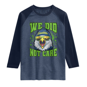 We Did Not Care Seattle Game Day Raglan Shirt Bold Sarcastic Hawk City Skyline Sports Fan