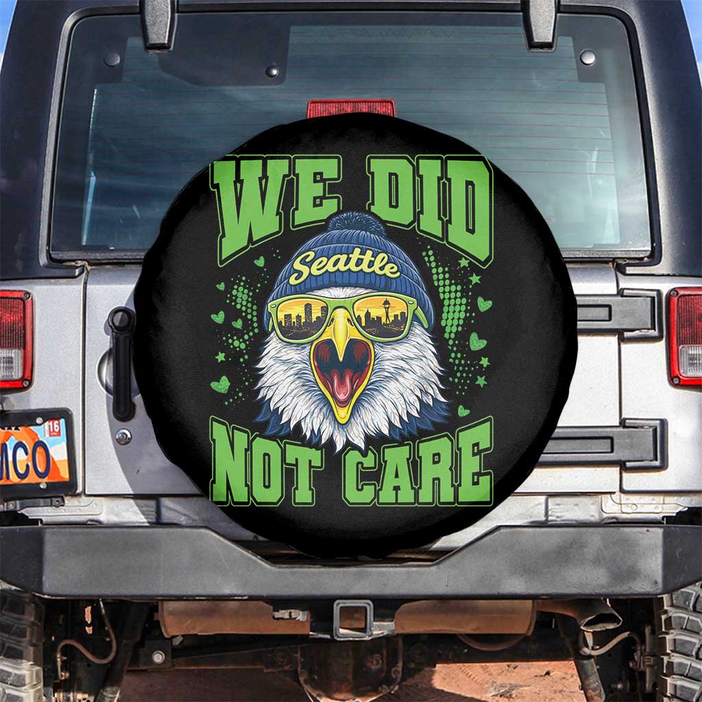We Did Not Care Seattle Game Day Spare Tire Cover Bold Sarcastic Hawk City Skyline Sports Fan