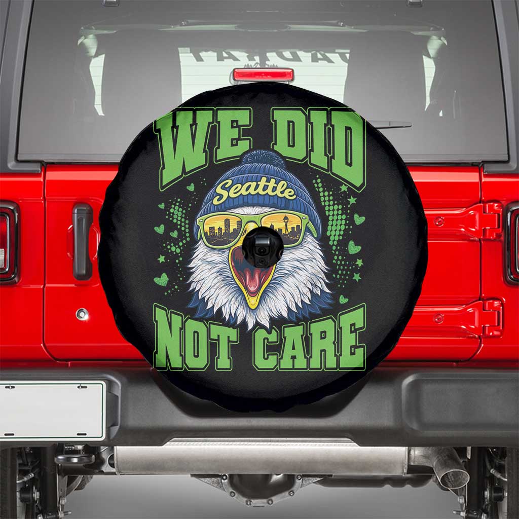 We Did Not Care Seattle Game Day Spare Tire Cover Bold Sarcastic Hawk City Skyline Sports Fan