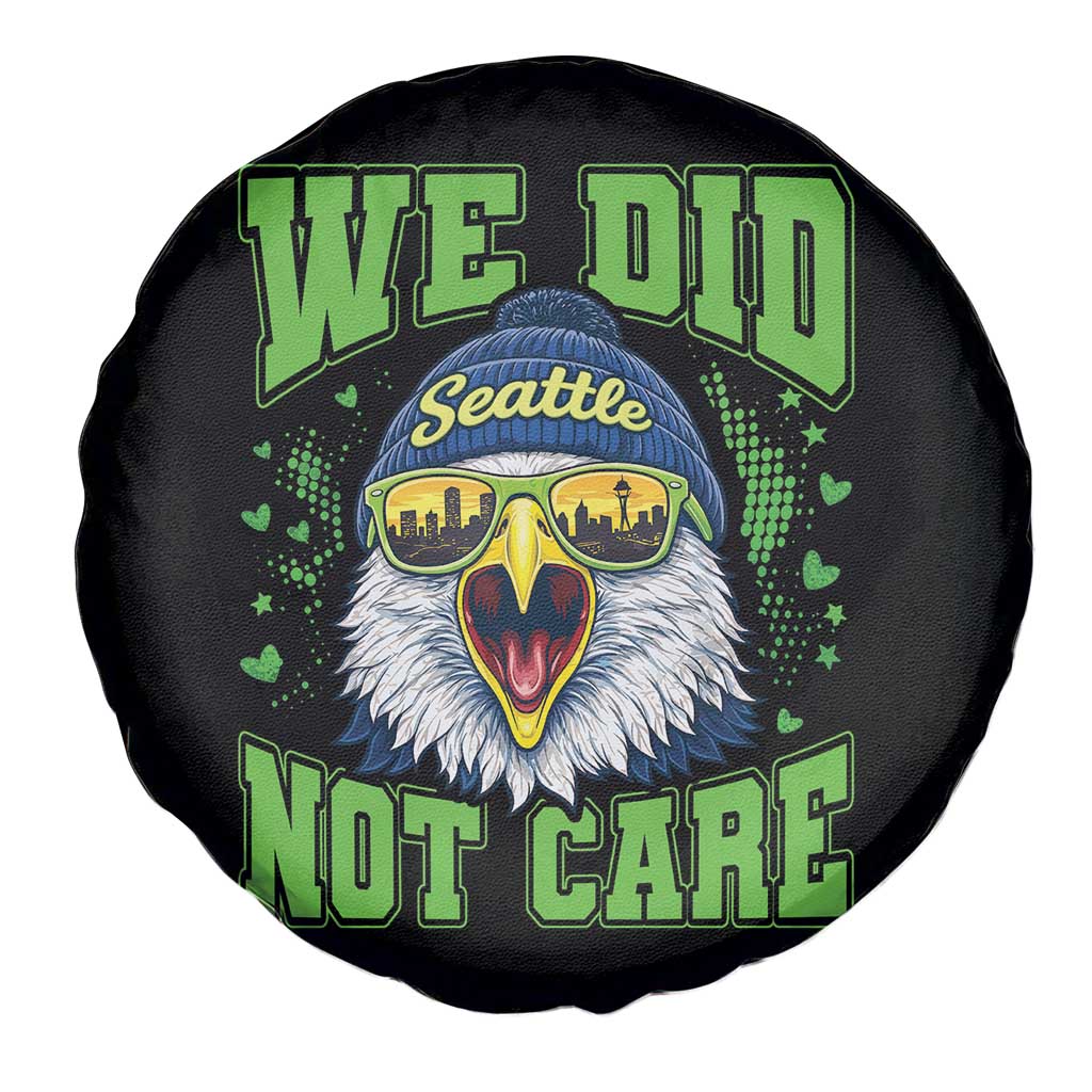 We Did Not Care Seattle Game Day Spare Tire Cover Bold Sarcastic Hawk City Skyline Sports Fan