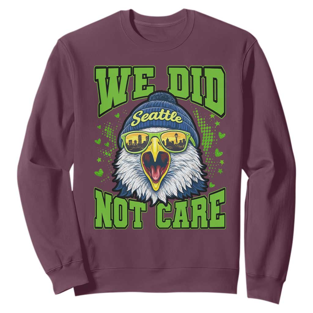 We Did Not Care Seattle Game Day Sweatshirt Bold Sarcastic Hawk City Skyline Sports Fan