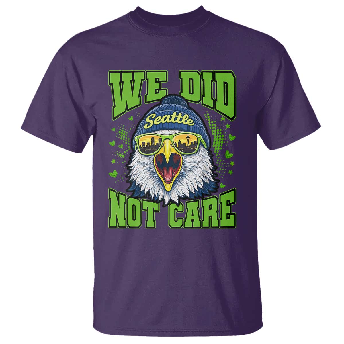 We Did Not Care Seattle Game Day T Shirt Bold Sarcastic Hawk City Skyline Sports Fan