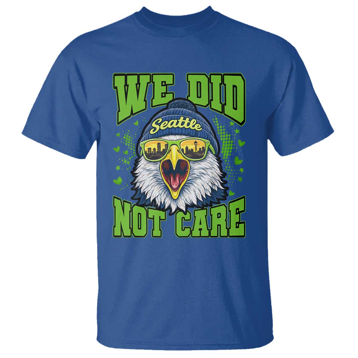 We Did Not Care Seattle Game Day T Shirt Bold Sarcastic Hawk City Skyline Sports Fan