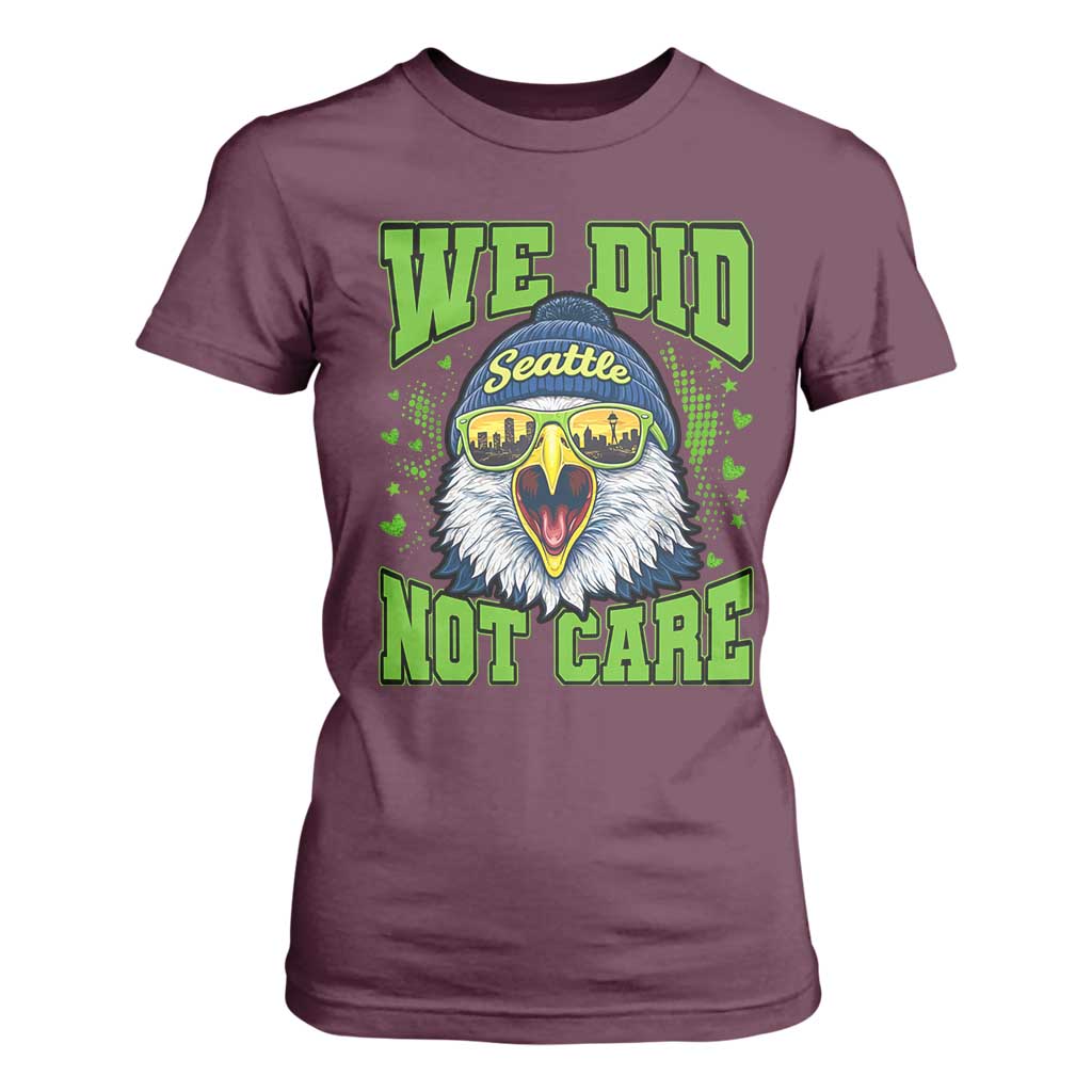 We Did Not Care Seattle Game Day T Shirt For Women Bold Sarcastic Hawk City Skyline Sports Fan