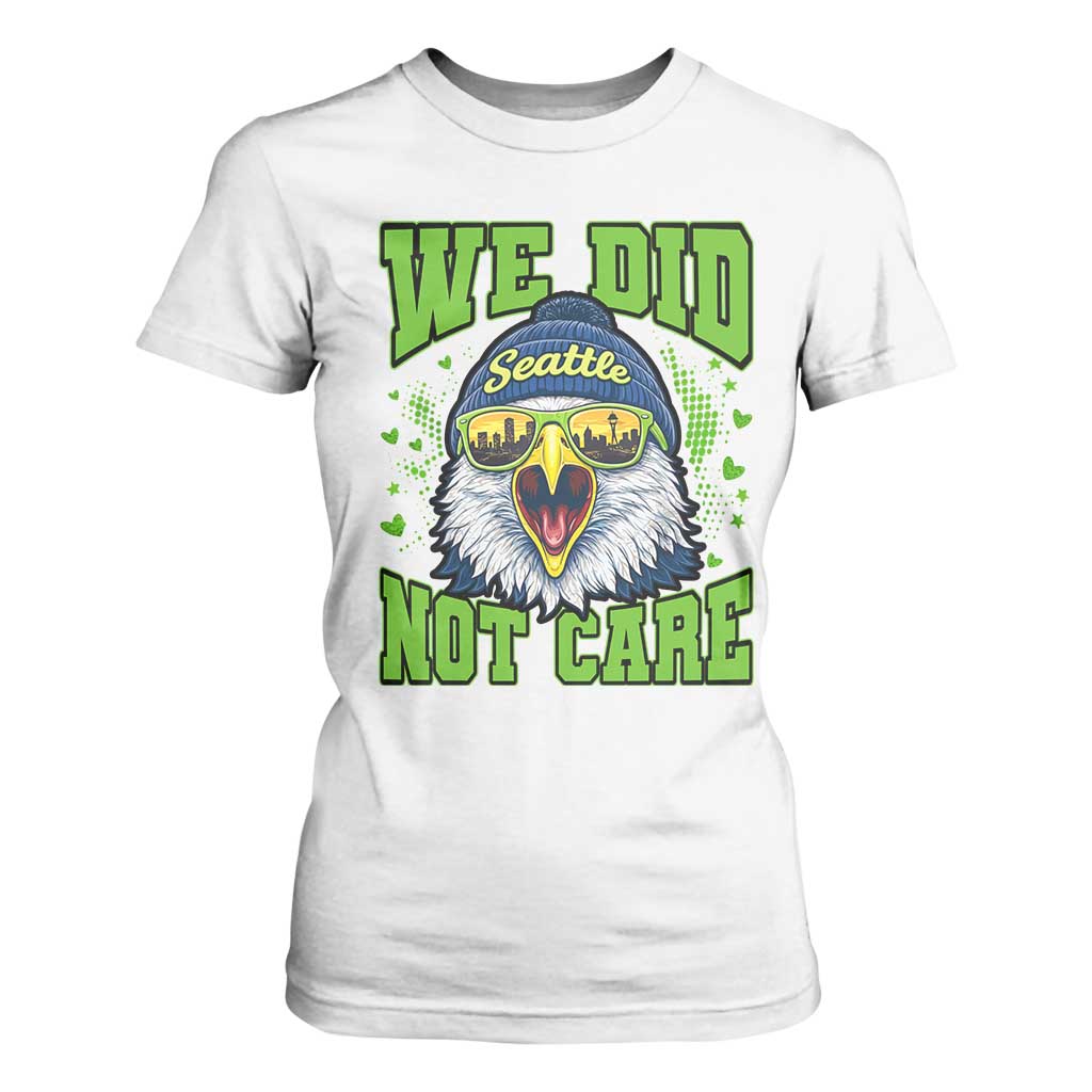 We Did Not Care Seattle Game Day T Shirt For Women Bold Sarcastic Hawk City Skyline Sports Fan