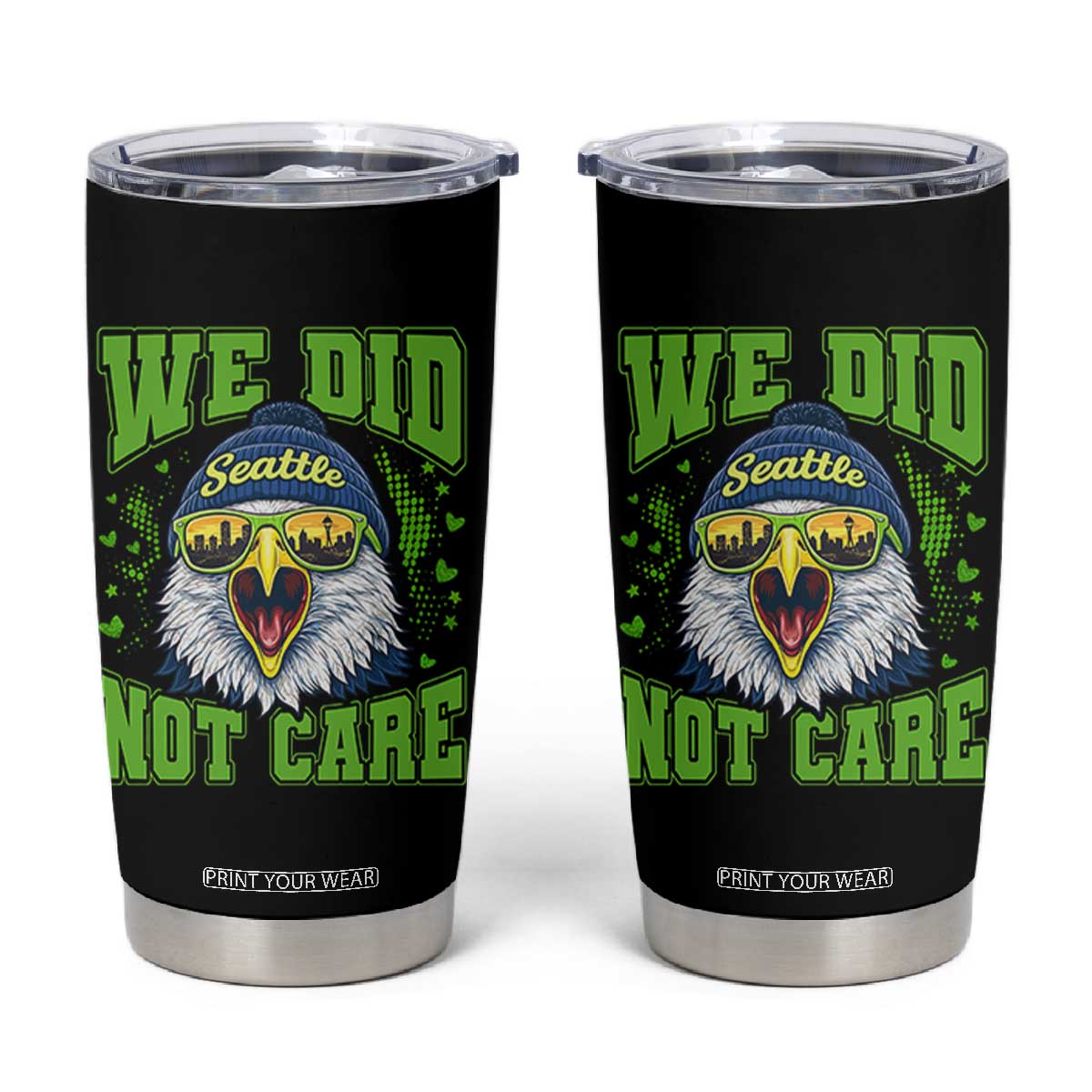 We Did Not Care Seattle Game Day Tumbler Cup Bold Sarcastic Hawk City Skyline Sports Fan