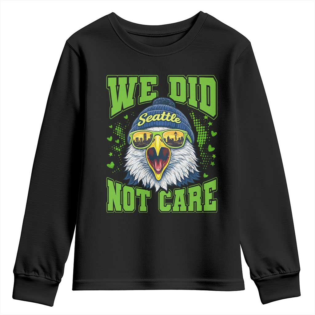 We Did Not Care Seattle Game Day Youth Sweatshirt Bold Sarcastic Hawk City Skyline Sports Fan TS02 Black Print Your Wear