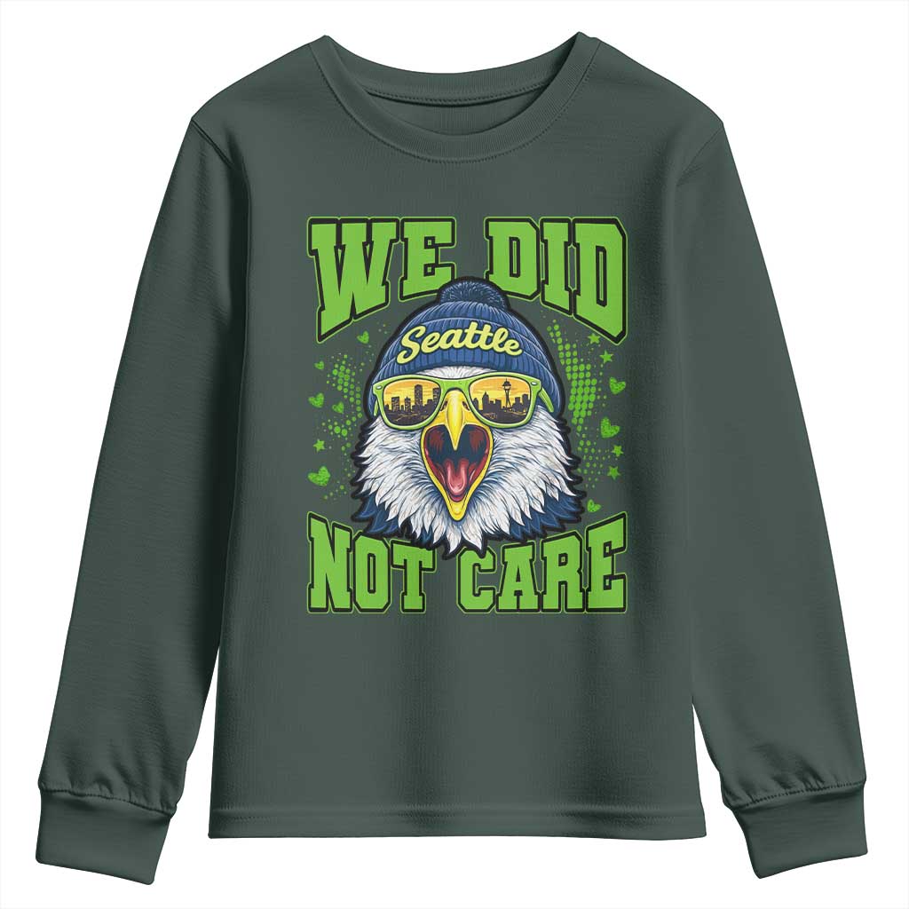 We Did Not Care Seattle Game Day Youth Sweatshirt Bold Sarcastic Hawk City Skyline Sports Fan
