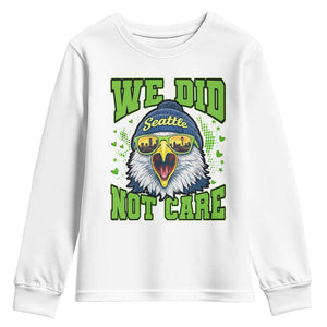 We Did Not Care Seattle Game Day Youth Sweatshirt Bold Sarcastic Hawk City Skyline Sports Fan