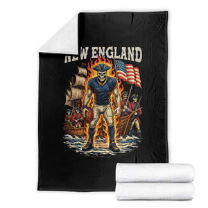 New England Fiery Skeleton Game Day Graphic Throw Blanket Patriotic Revolutionary Sports Fan