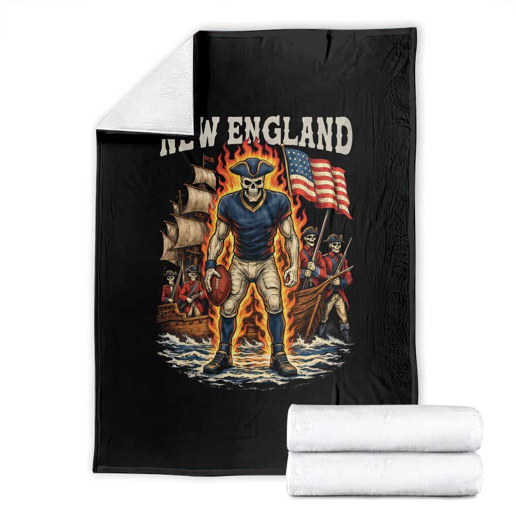 New England Fiery Skeleton Game Day Graphic Throw Blanket Patriotic Revolutionary Sports Fan TS02 Black Print Your Wear