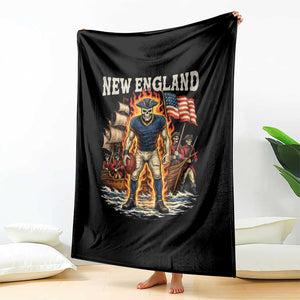New England Fiery Skeleton Game Day Graphic Throw Blanket Patriotic Revolutionary Sports Fan