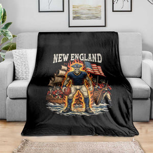 New England Fiery Skeleton Game Day Graphic Throw Blanket Patriotic Revolutionary Sports Fan