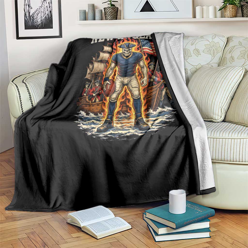 New England Fiery Skeleton Game Day Graphic Throw Blanket Patriotic Revolutionary Sports Fan