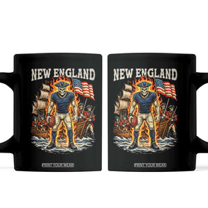 New England Fiery Skeleton Game Day Graphic Coffee Mug Patriotic Revolutionary Sports Fan