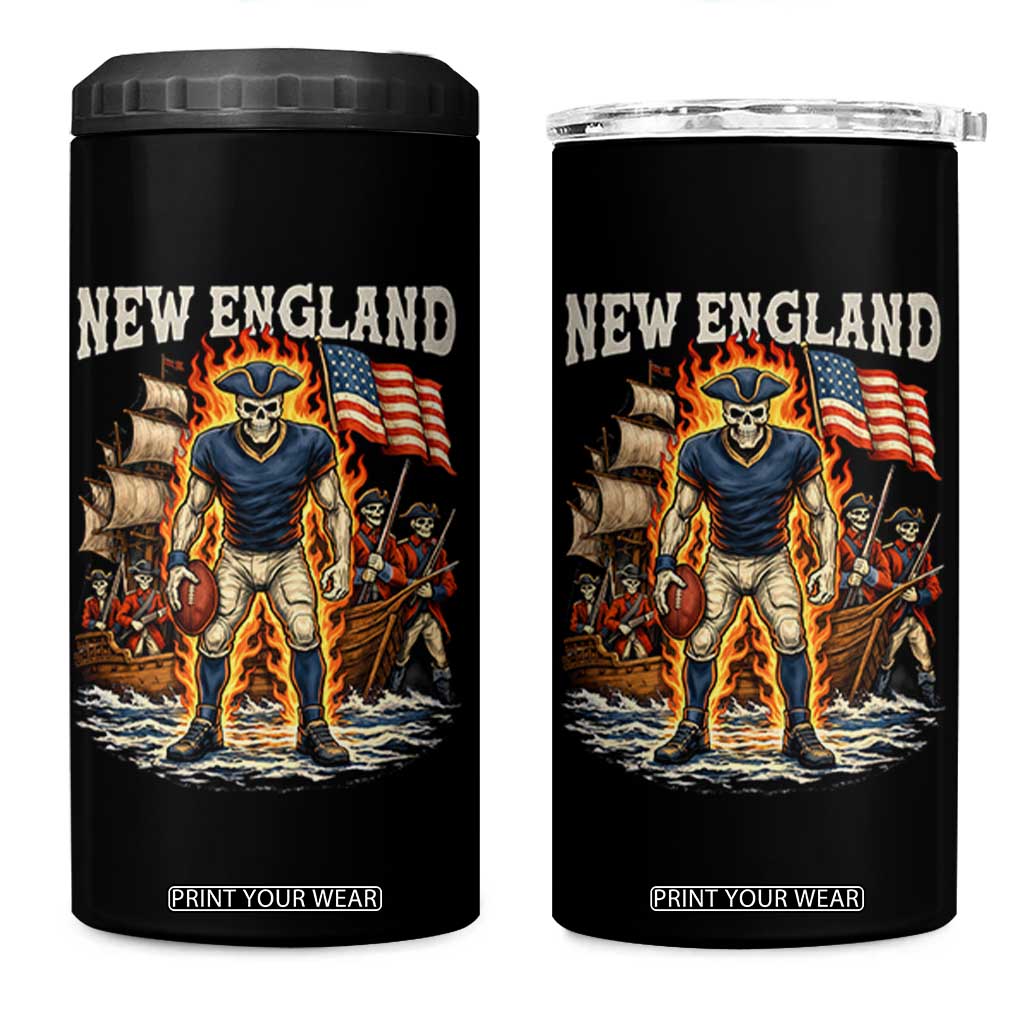 New England Fiery Skeleton Game Day Graphic 4 in 1 Can Cooler Tumbler Patriotic Revolutionary Sports Fan TS02 One Size: 16 oz Black Print Your Wear