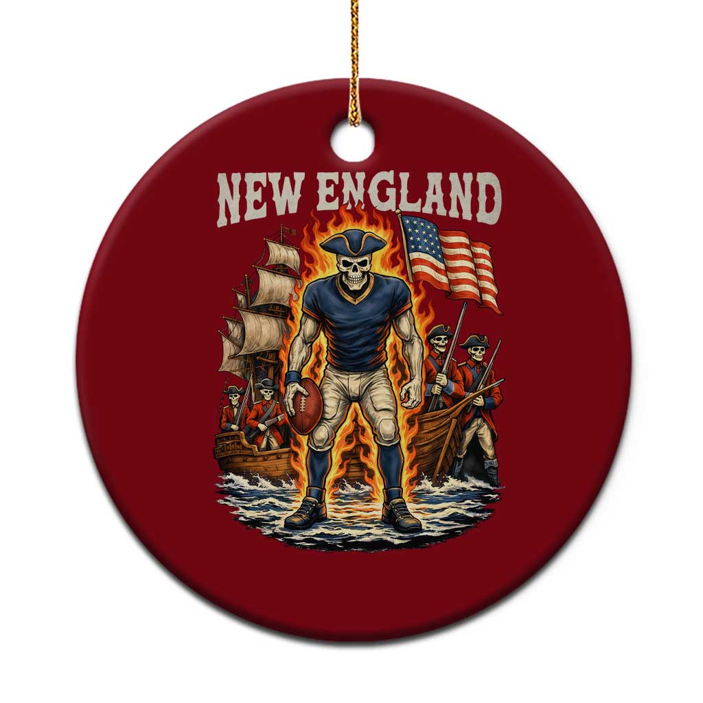 New England Fiery Skeleton Game Day Graphic Ceramic Ornament Patriotic Revolutionary Sports Fan TS02 1pc Red Print Your Wear