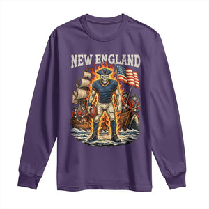 New England Fiery Skeleton Game Day Graphic Long Sleeve Shirt Patriotic Revolutionary Sports Fan