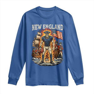 New England Fiery Skeleton Game Day Graphic Long Sleeve Shirt Patriotic Revolutionary Sports Fan