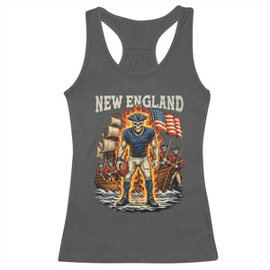 New England Fiery Skeleton Game Day Graphic Racerback Tank Top Patriotic Revolutionary Sports Fan