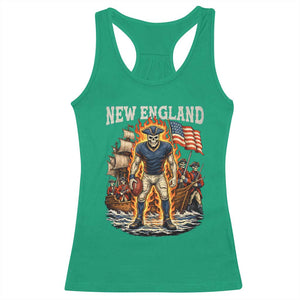 New England Fiery Skeleton Game Day Graphic Racerback Tank Top Patriotic Revolutionary Sports Fan