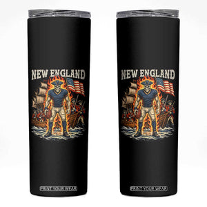 New England Fiery Skeleton Game Day Graphic Skinny Tumbler Patriotic Revolutionary Sports Fan