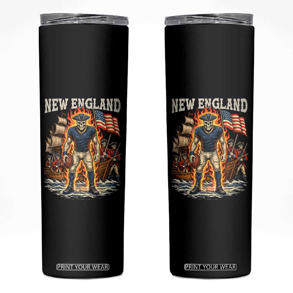 New England Fiery Skeleton Game Day Graphic Skinny Tumbler Patriotic Revolutionary Sports Fan TS02 Black Print Your Wear