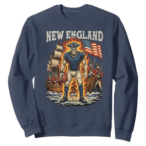New England Fiery Skeleton Game Day Graphic Sweatshirt Patriotic Revolutionary Sports Fan