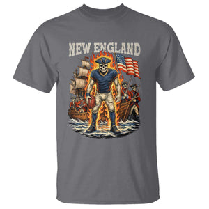 New England Fiery Skeleton Game Day Graphic T Shirt Patriotic Revolutionary Sports Fan