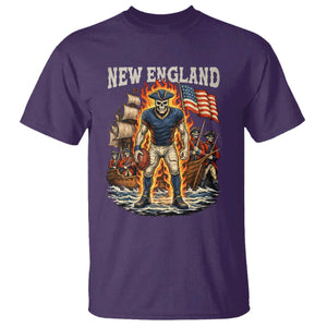 New England Fiery Skeleton Game Day Graphic T Shirt Patriotic Revolutionary Sports Fan