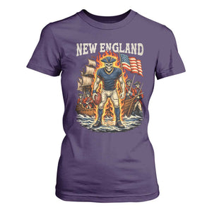 New England Fiery Skeleton Game Day Graphic T Shirt For Women Patriotic Revolutionary Sports Fan