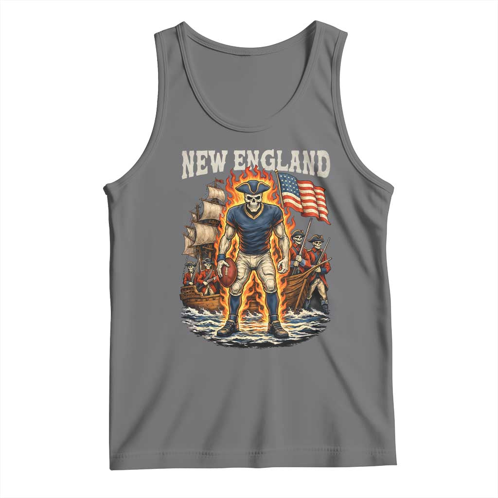 New England Fiery Skeleton Game Day Graphic Tank Top Patriotic Revolutionary Sports Fan