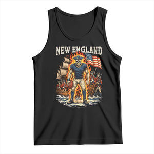 New England Fiery Skeleton Game Day Graphic Tank Top Patriotic Revolutionary Sports Fan