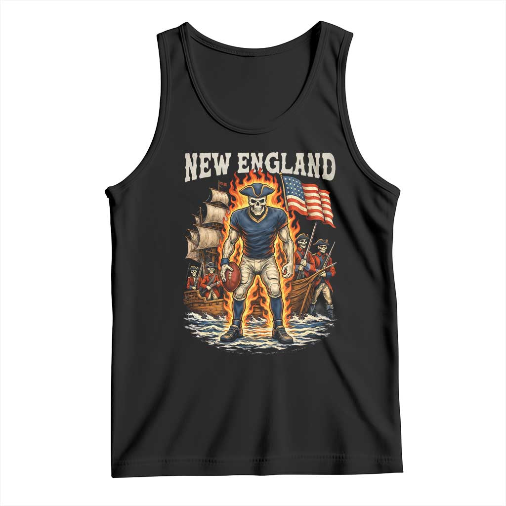 New England Fiery Skeleton Game Day Graphic Tank Top Patriotic Revolutionary Sports Fan TS02 Black Print Your Wear
