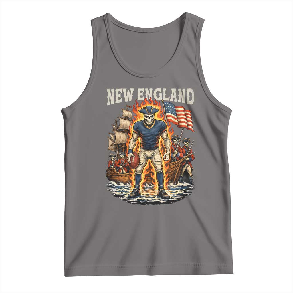 New England Fiery Skeleton Game Day Graphic Tank Top Patriotic Revolutionary Sports Fan