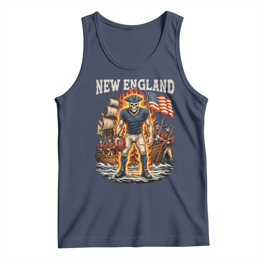 New England Fiery Skeleton Game Day Graphic Tank Top Patriotic Revolutionary Sports Fan