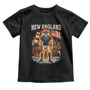New England Fiery Skeleton Game Day Graphic Toddler T Shirt Patriotic Revolutionary Sports Fan