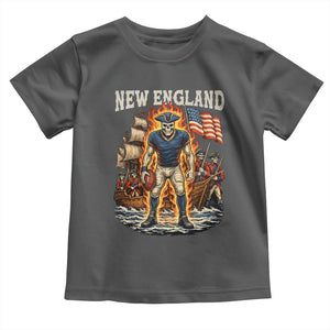 New England Fiery Skeleton Game Day Graphic Toddler T Shirt Patriotic Revolutionary Sports Fan