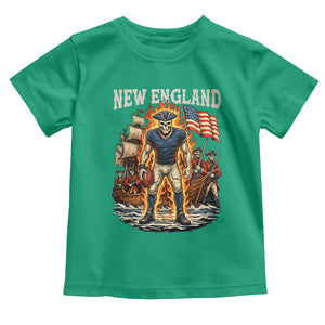 New England Fiery Skeleton Game Day Graphic Toddler T Shirt Patriotic Revolutionary Sports Fan