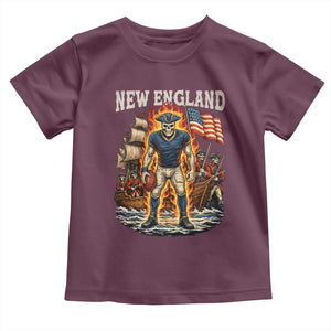 New England Fiery Skeleton Game Day Graphic Toddler T Shirt Patriotic Revolutionary Sports Fan