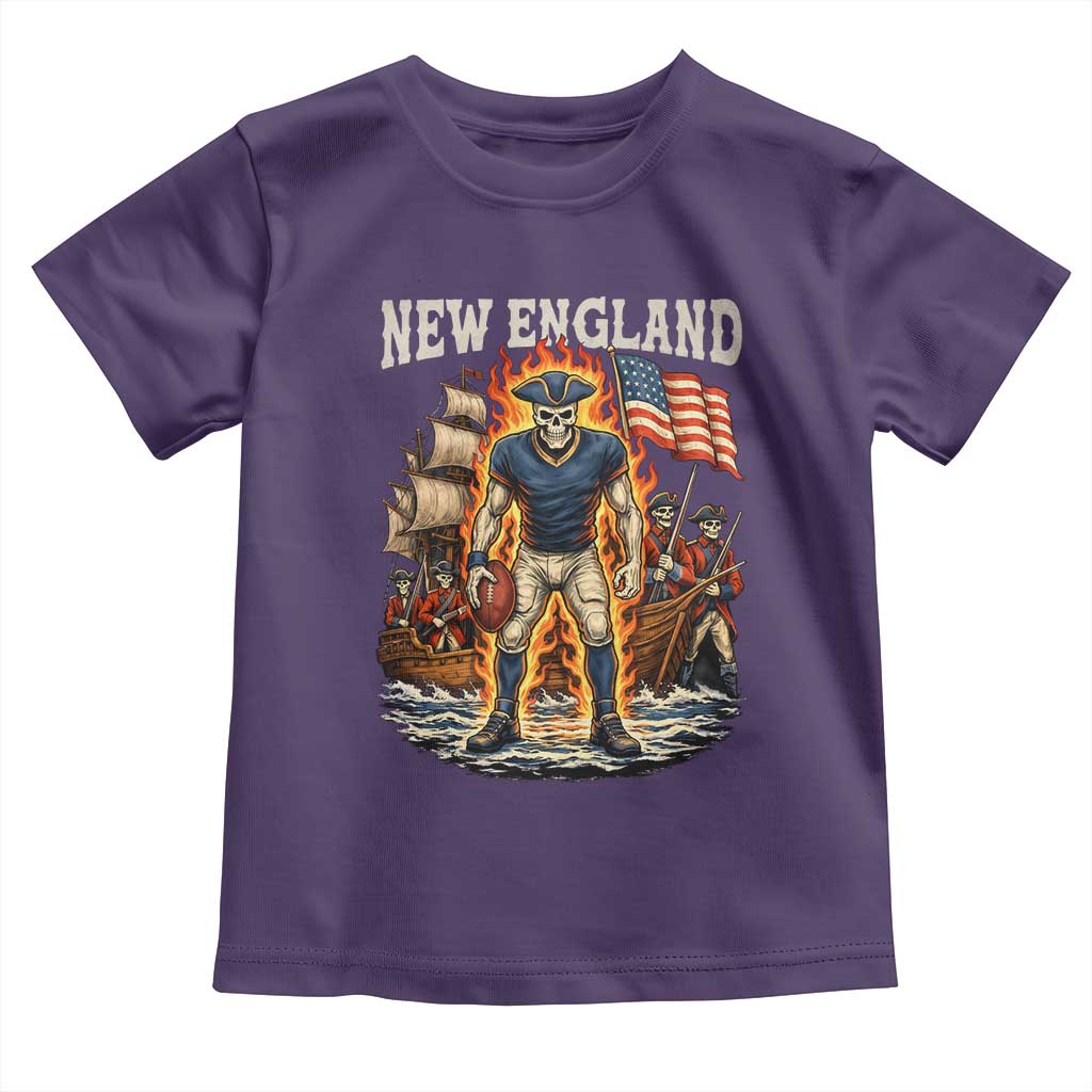 New England Fiery Skeleton Game Day Graphic Toddler T Shirt Patriotic Revolutionary Sports Fan