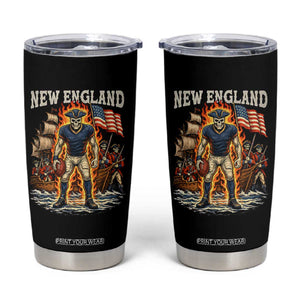 New England Fiery Skeleton Game Day Graphic Tumbler Cup Patriotic Revolutionary Sports Fan
