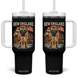 New England Fiery Skeleton Game Day Graphic Tumbler With Handle Patriotic Revolutionary Sports Fan