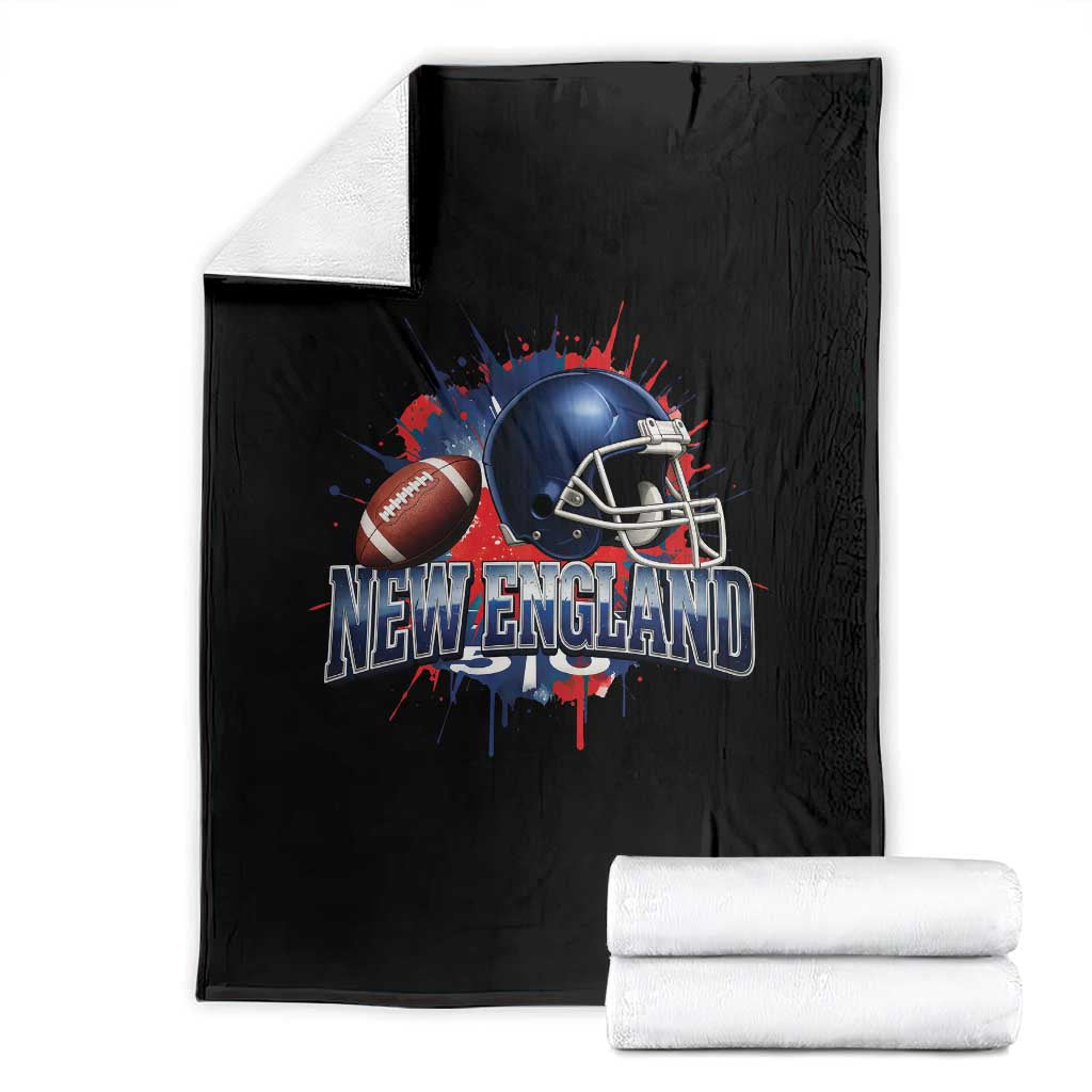 New England Athletic Helmet Graphic Paint Splatter Graphic Throw Blanket Patriotic Game Day Sports Fan TS02 Black Print Your Wear
