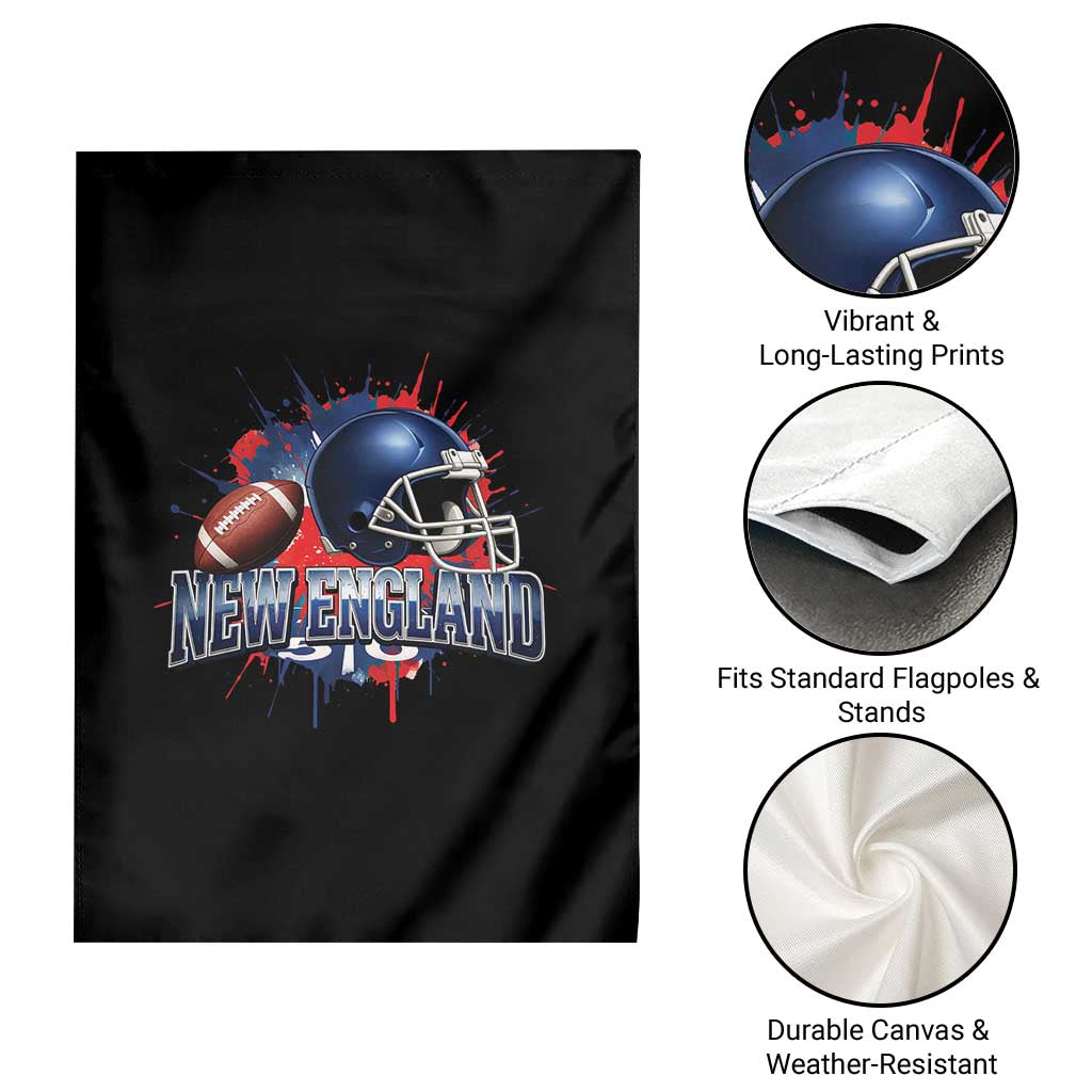 New England Athletic Helmet Graphic Paint Splatter Graphic Garden Flag Patriotic Game Day Sports Fan