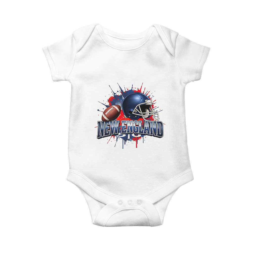 New England Athletic Helmet Graphic Paint Splatter Graphic Baby Onesie Patriotic Game Day Sports Fan